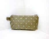 Medium Zipper Pouch  Mini Squares in Blue and Beige on Taupe