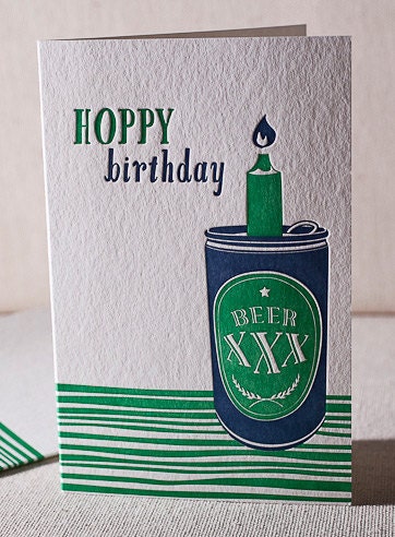 Letterpress Greeting Card - Beer, Bamboo paper, patterned envelope, C4K10T