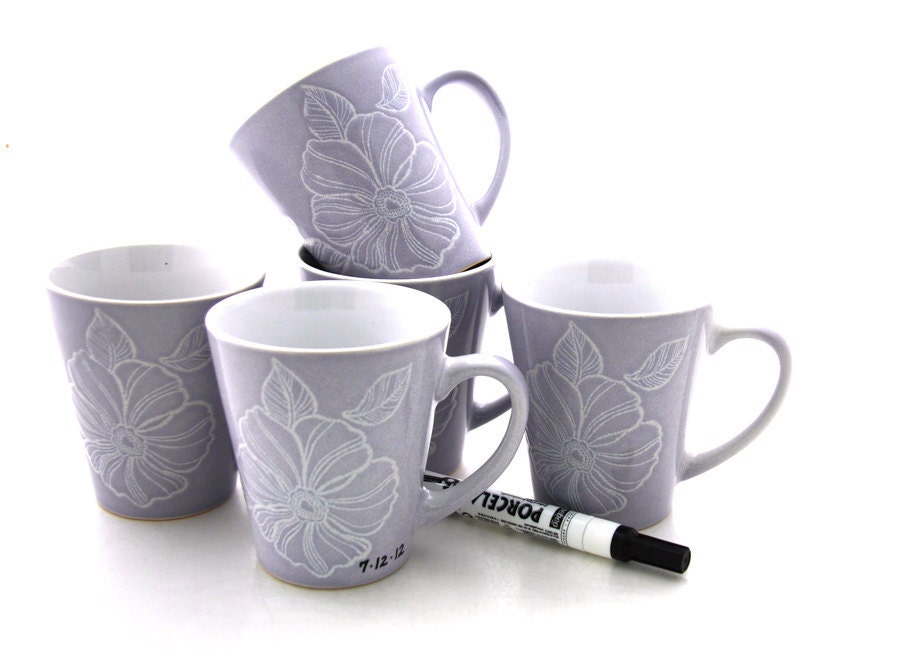 DIY personalized mugs set of 5 and ceramic pen