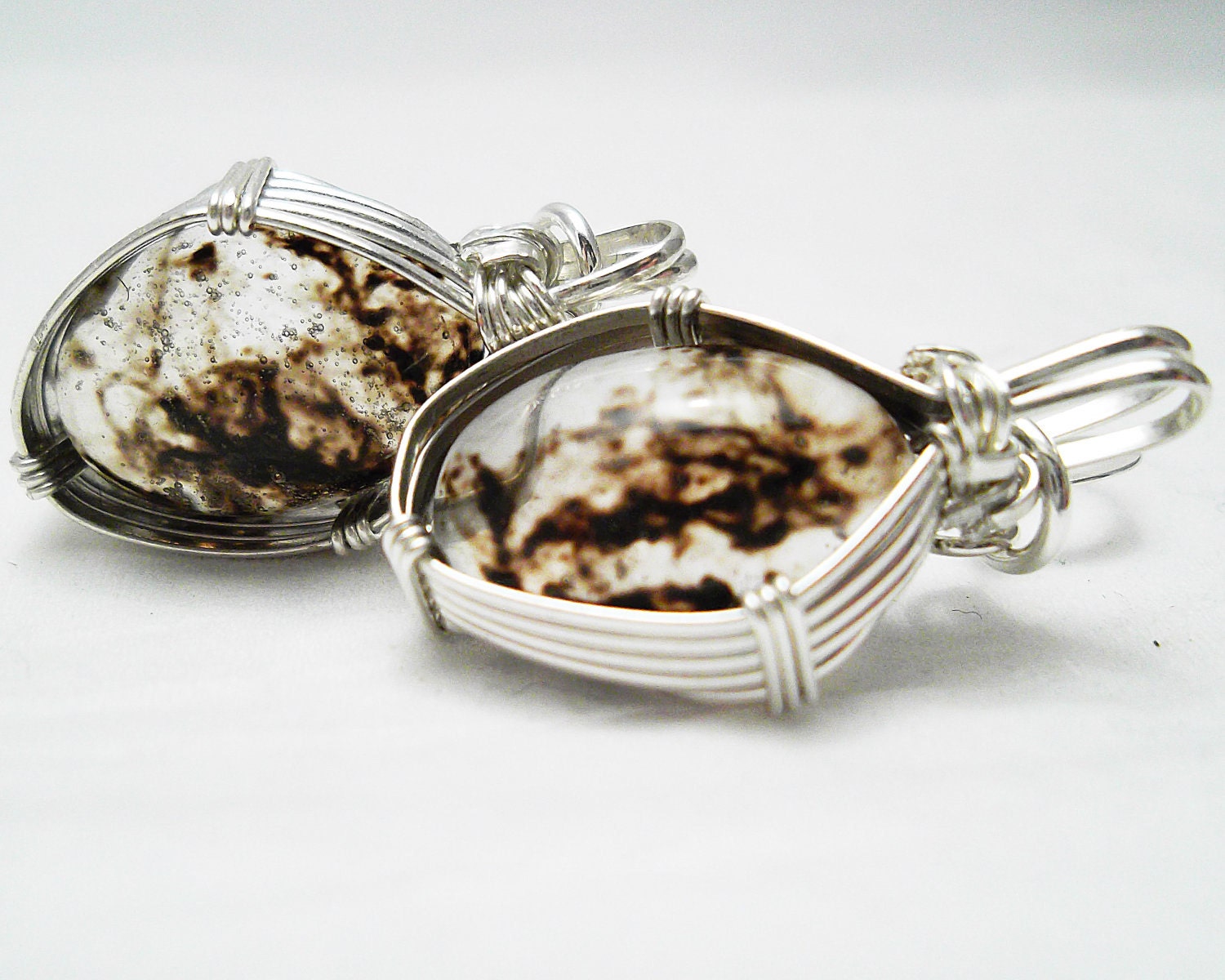 Black Moss Agate Earrings - Moss Agate In A Sterling Silver Wrap