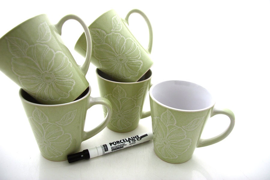 DIY personalized mugs set of 5 and ceramic pen