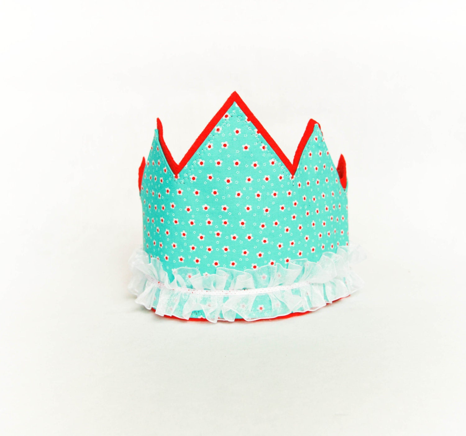 Birthday Party  Crown - Aqua with Red Flowers
