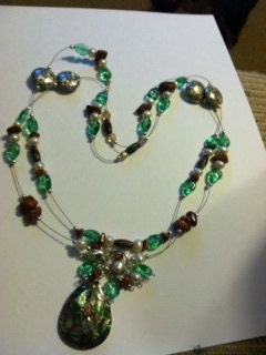 Brown Goldstone, Fresh Water Pearls and Glass ILLUSION NECKLACE