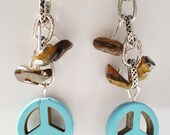 Peace turqouise with antique silver plated chain and tiger eye stone chips