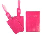 PASSENGER'S SET - passport leather cover & 2 Luggage tags - Hot Pink