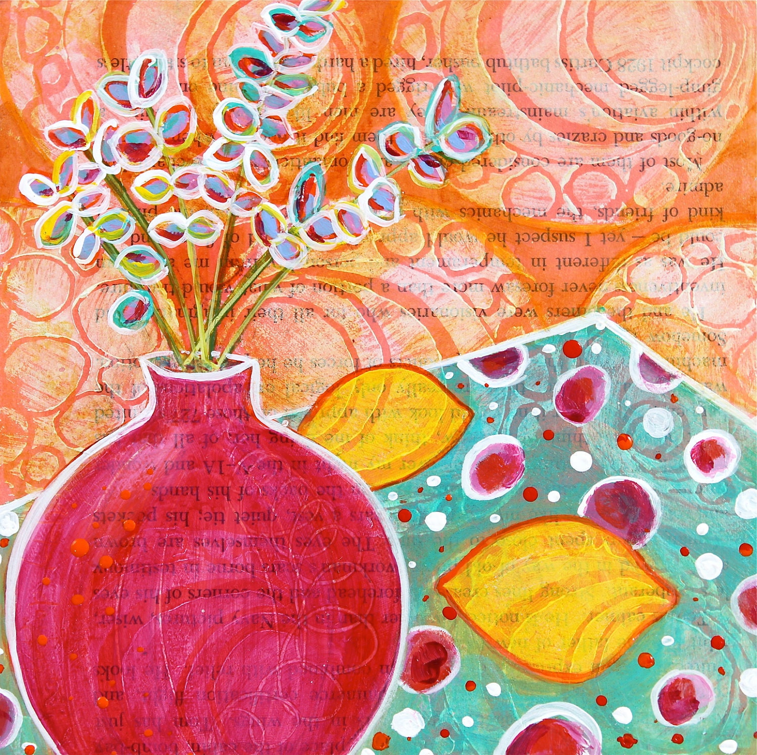 Flowers & Lemons COLORFUL CONTEMPORARY Abstract Still Life titled- Anticipating the Day's Joy - LauraGaffke