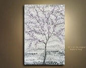 ORIGINAL Purple Flower Tree Painting Abstract Landscape Artwork Flowerscape Heavy Textured 36x24 Modern Contemporary art by OTO