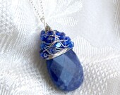 Navy Blue Sodalite Sterling Silver Wire Wrapped Pendant