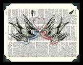 Buy Any 2 Prints get 1 Free Love Birds Sparrows Vintage Dictionary Art