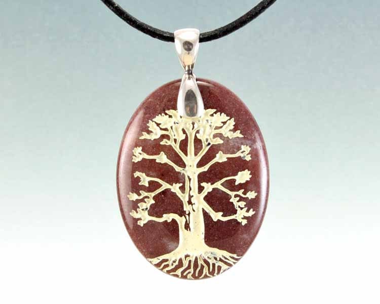 Tree of Life - Engraved Stone Pendant - Chocolate Aventurine