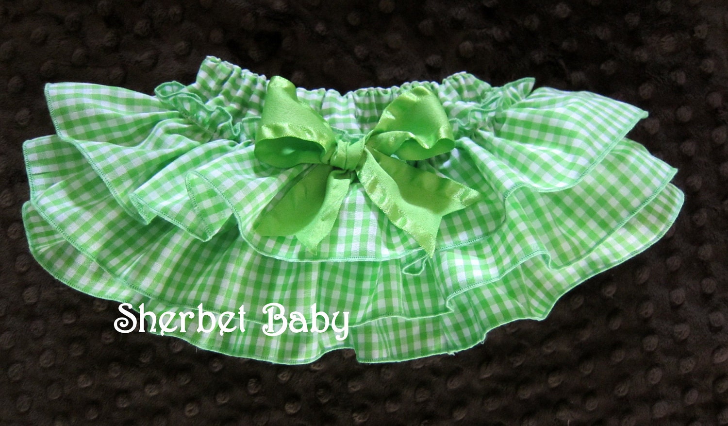 Green Gingham Original Sassy Pants Ruffle Diaper Cover Bloomers with Ruffled Bow