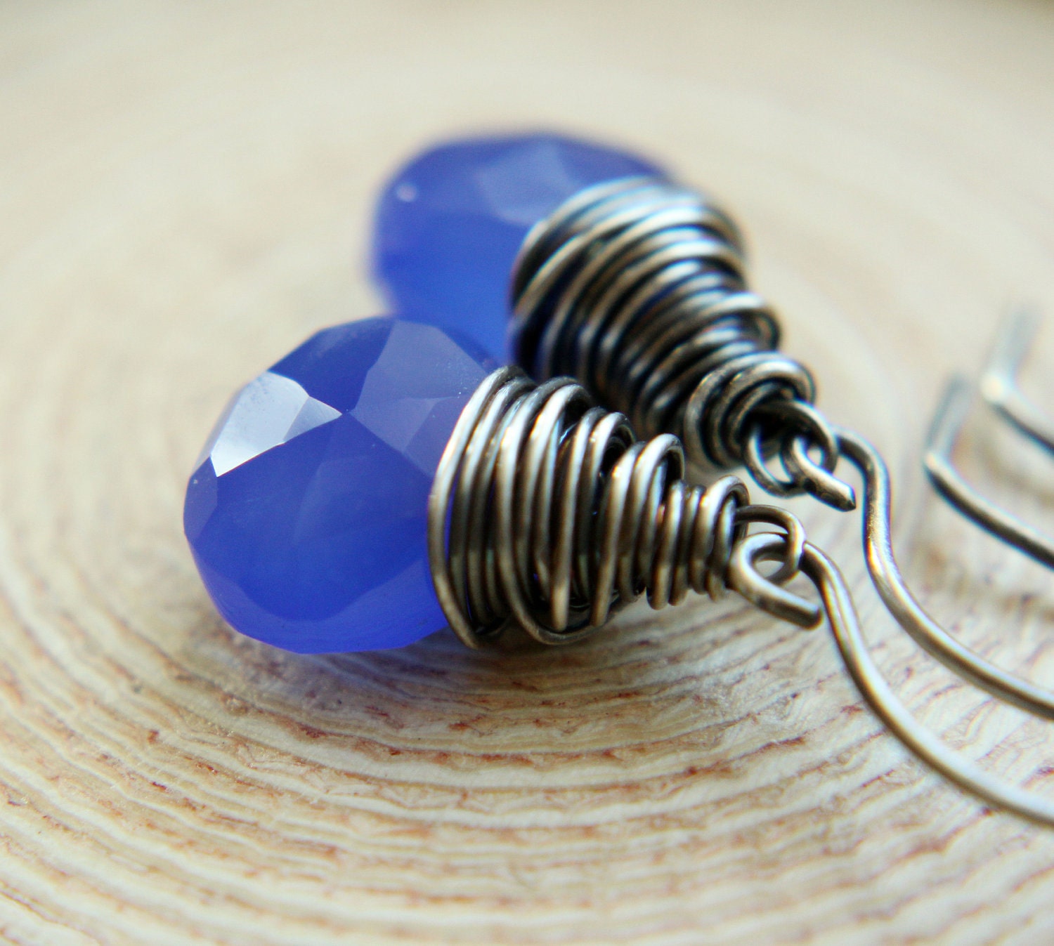 Blue  Earrings - Gemstone Earrings, Oxidized Silver,  Chalcedony Earrings, Handmade Earrings, Blue  Jewelry