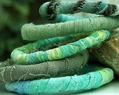 BANGLES, A Stack Of Antique Vintage And Repurposed Fabric Textile Bangles Slave Bangles 'MUSTIQUE' Mori Girl Bangles - KatherineCooper