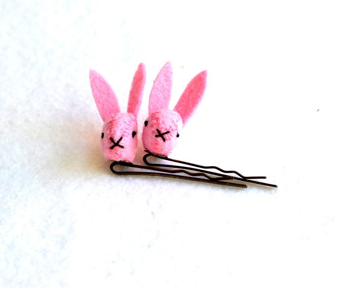 pink felt bunny rabbit bobby pins