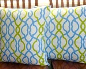 Decorative Throw Pillow Covers - Set of Two 20 Inch in Light Blue and Green