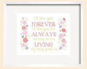 I'll LOVE you forever - Flower print in Pastel colors, girl quote 11x14 by YassisPlace