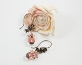 Peach Pink Bow Dangle Earrings Drop Copper Romantic - BoooBeadShop