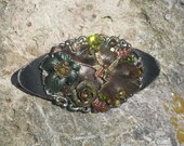 Forest FAERIE - Vintage brass collage hairclip with Swarovski on solid steel base OOAK