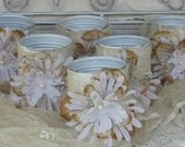 Rustic Wedding Chic Flower Vase Tin Can Wrapped in Burlap Set of 6