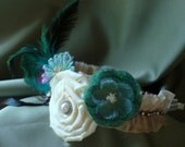Hair bridal accessories, Feathered Fascinator , Bridal Party Headpiece,Fascinator, turquoise ivory purple bridal hair accessory