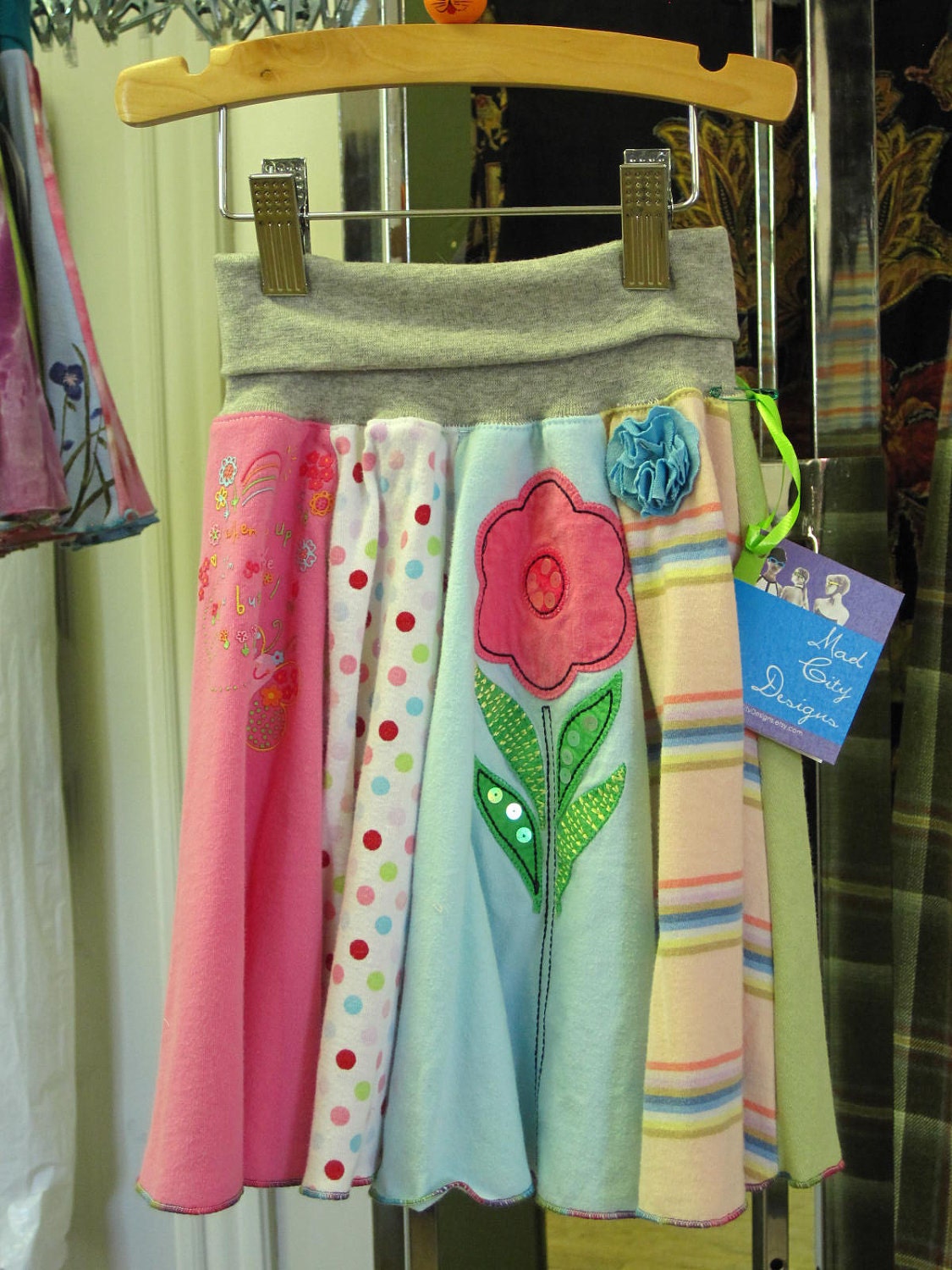 Upcycled T Shirt 12 inch Circle Skirt for Girls