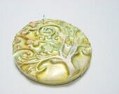 Twirly Tree of Life Gold, Silver, and Green Handmade Polymer Clay Pendant