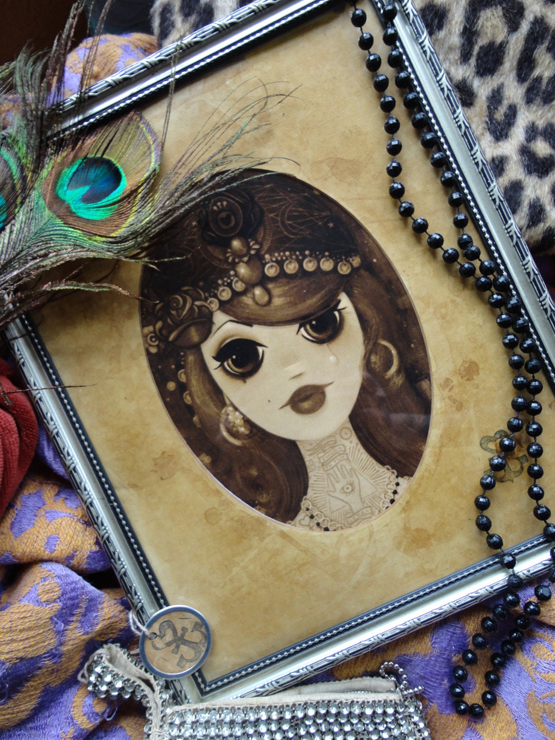 Framed Print  SWORN TO FUN by Megan Besmirched sepia version -free shipping- big eyed art