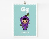 Children Decor, Alphabet poster G is for Grapes 8x10 art print