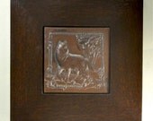 Framed Arts and Crafts Fox Hammered Copper Tile