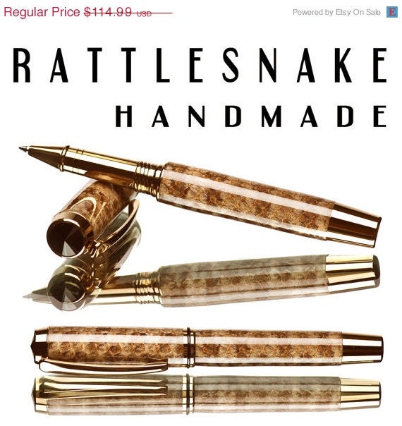 20% ALL PENS On SALE Now Striking Rattlesnake Skin Rollerball Pen Superb quality writing instrument Titanium gold exterior