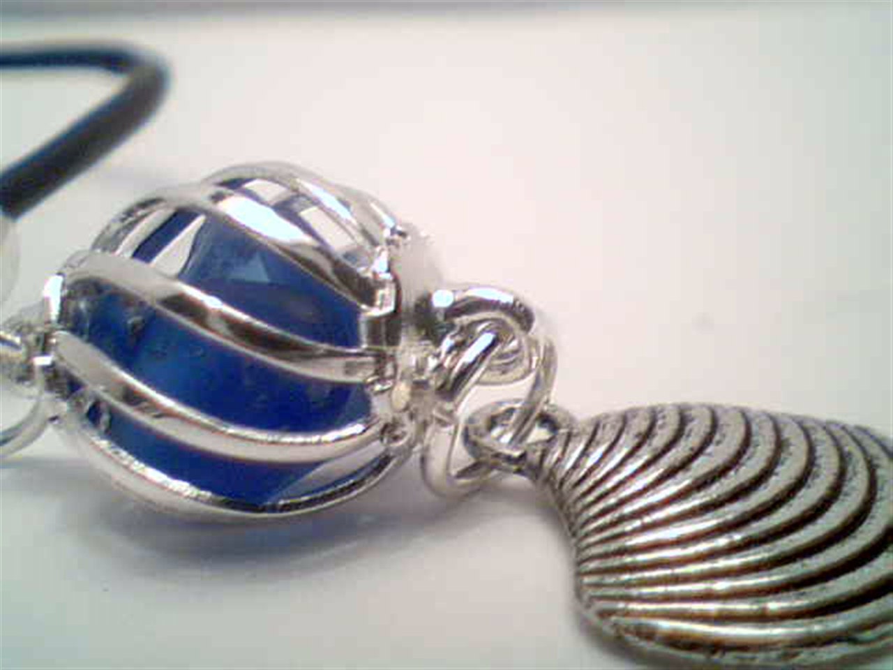 Genuine colbalt blue beach sea glass Mini twisted cage jewelry pendant with charm handmade necklace