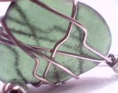 Genuine wire wrapped Dark aqua green beach sea glass gemstone pendant jewelry handmade necklace