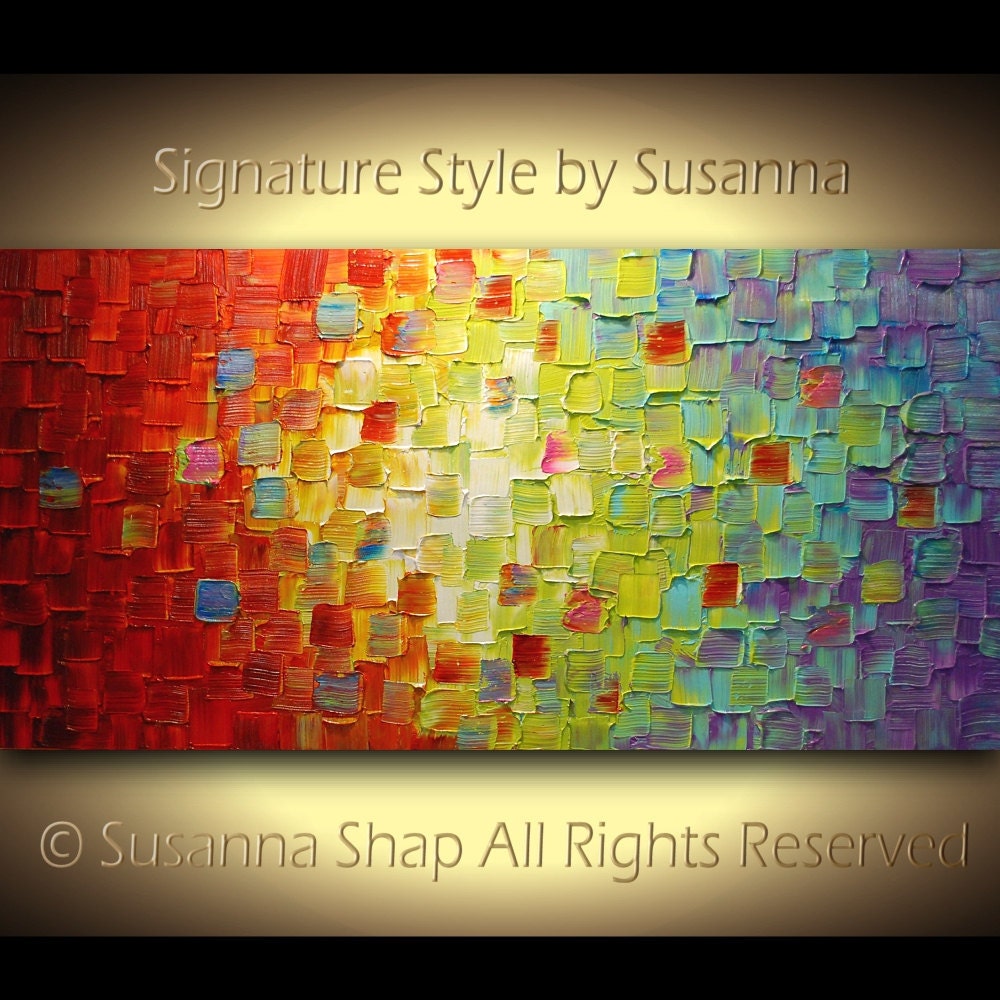 Original Large Abstract Art on Canvas Textured Multicolored Painting Ready to Hang 48x24 by Susanna