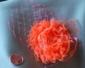Hair bridal accessories, Bridal Party Headpiece, 2" orange silk and tulle rosette with glitter and pink netting on a clip