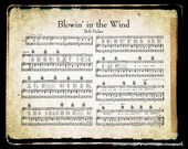 Blowin' in the Wind Sheet Music and Lyrics - Bob Dylan - Music Art Print 8x10 - Gift Idea