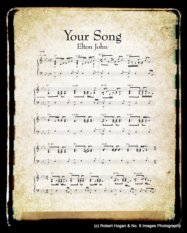 Your Song Sheet Music and Lyrics - Elton John - Music Art Print 8x10 - Gift Idea
