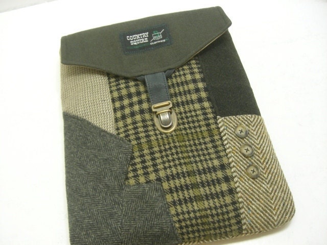 iPad 3 iPad 2 case vintage  green black,  Eco Friendly  Recycled suit coat, Ready to Ship