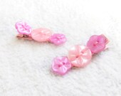 Button Hair Clips -Pink & Purple Flowers - set of 2