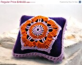 Felt Pincushion Irish Crochet Lace Motif Orange and Purple