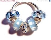 FREe SHIPPING   european beads winter blue white charms PBS799