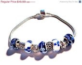 FREe SHIPPING  european bead Bracelet blue charms PB697
