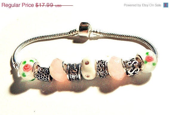 FREe SHIPPING european Bead Bracelet pink white PB734