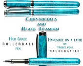 20% ALL PENS On SALE Now Handcrafted Rollerball Pen Chrysocolla stone (trustone) Cap Screws on front  Black Titanium exterior components