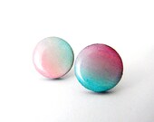 pink / blue hand painted wood earrings - papiki