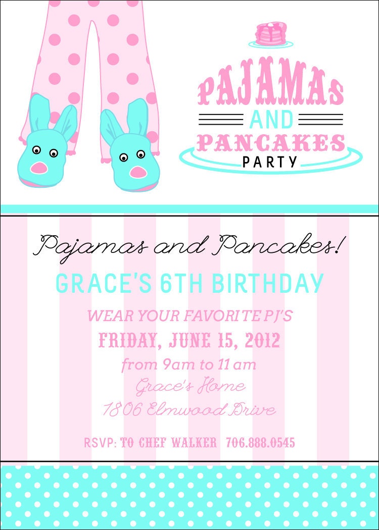 PAJAMAS SLUMBER PARTY Birthday Party Invitation - Pj and Pancakes Printable Invitation - Customized Printable Invitation