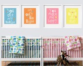 You Are My Sunshine Prints -For a Twin Nursery 4 pc Set 11x14 in  Customize your colors by YassisPlace