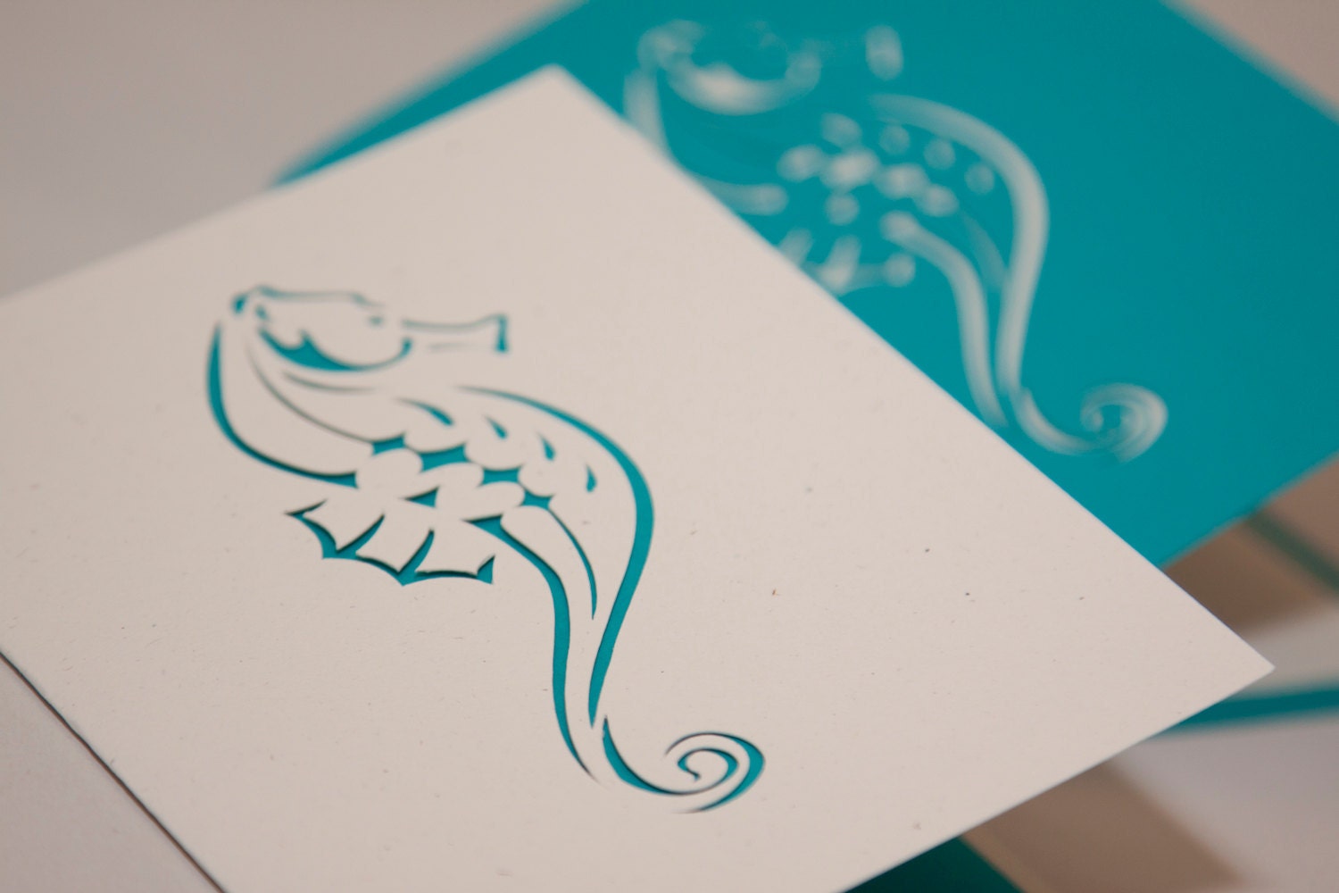 Seahorse Note Card Set of Four in Recycled Cut Paper - starflycreations