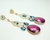 London Blue Topaz and Pink Quartz Couture Bridal Earrings