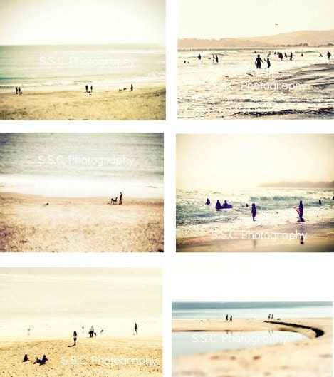 Beach Photo Set. "Serene Sea Set". Set of 6 5x7 inch Photos. Beach. Ocean. Dreamy. People. Sand. Waves. Summer. Pastel. Pale. Pink. Blue.