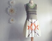 Bohemian Style Olive Green Dress Women's Upcycled Clothing Orange Chevron Print Eco Fashion Ladies Clothes XL XLarge 'HENNY'